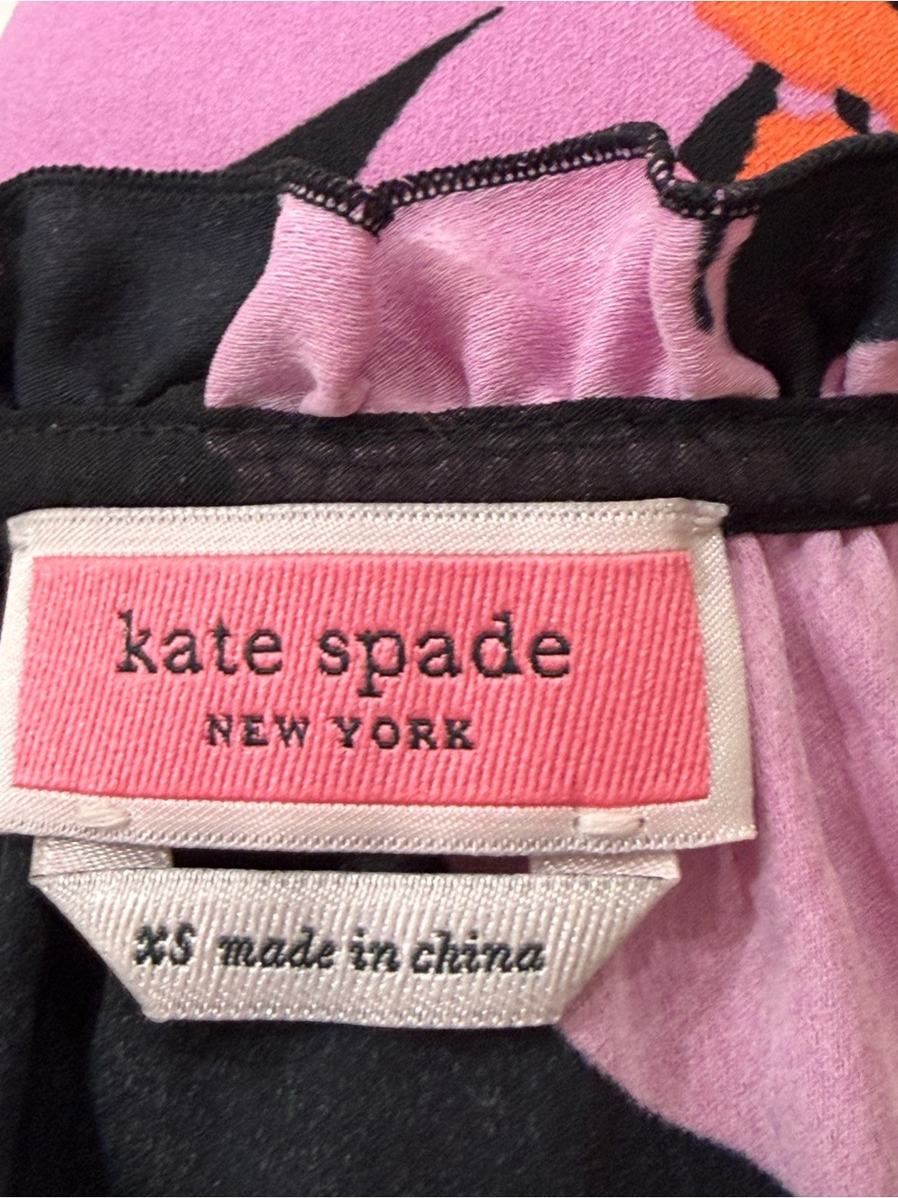 Kate Spade New York Floral Ruffle Sleeve Tie Neck Blouse XS Black Pink - Picture 4 of 9